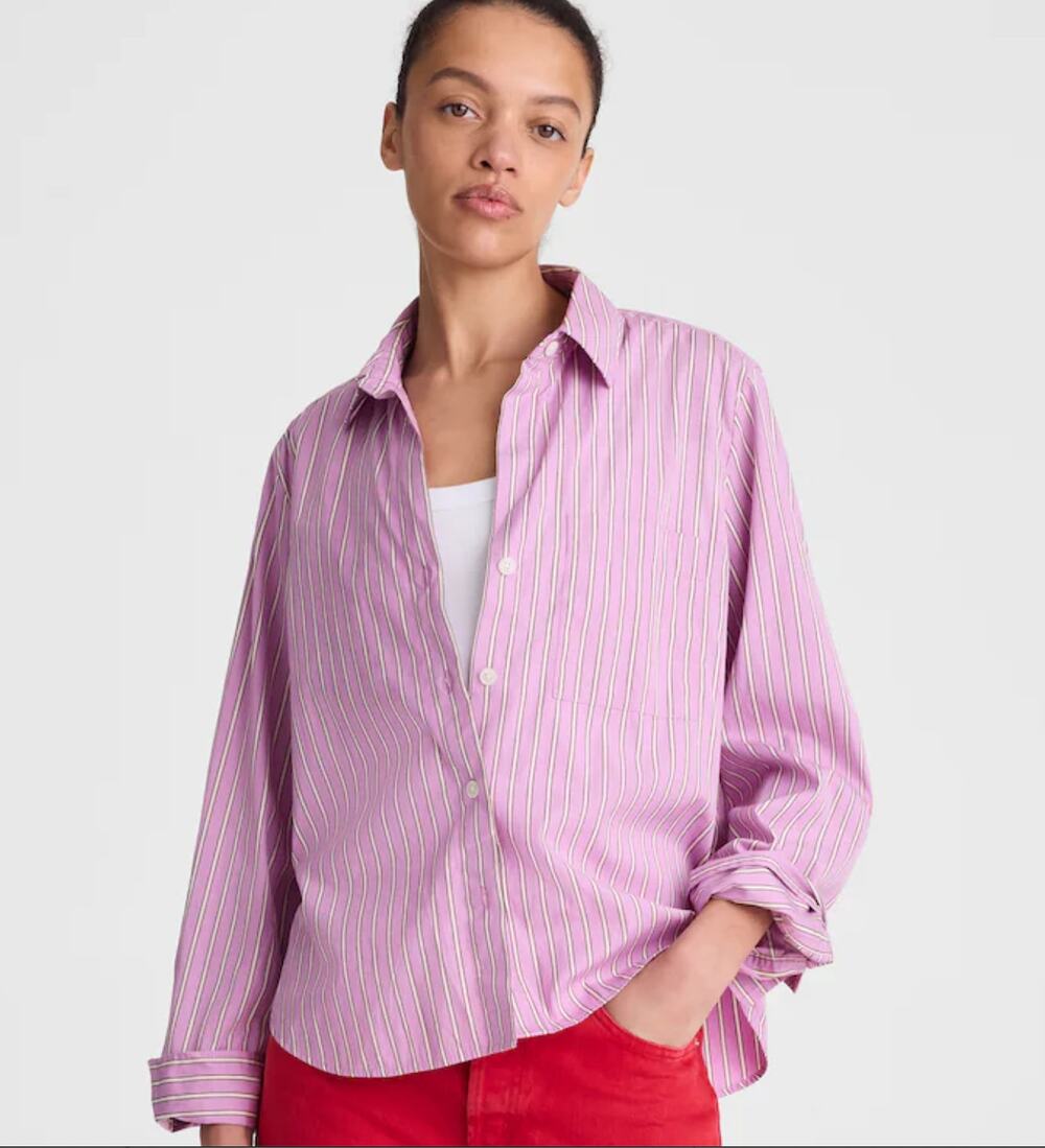 Madewell Signature Y Neck Shirt S NWT Warm Wisteria Lilac Purple OA395 Top Prep
